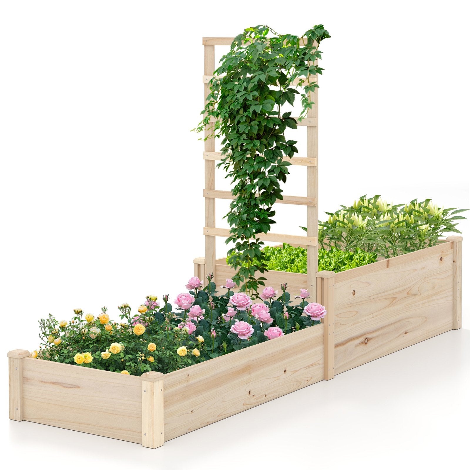 Raised Garden Bed with Trellis 87 Inch Wooden Elevated Planter with 2 Planter Boxes, Natural Raised Garden Beds at Gallery Canada