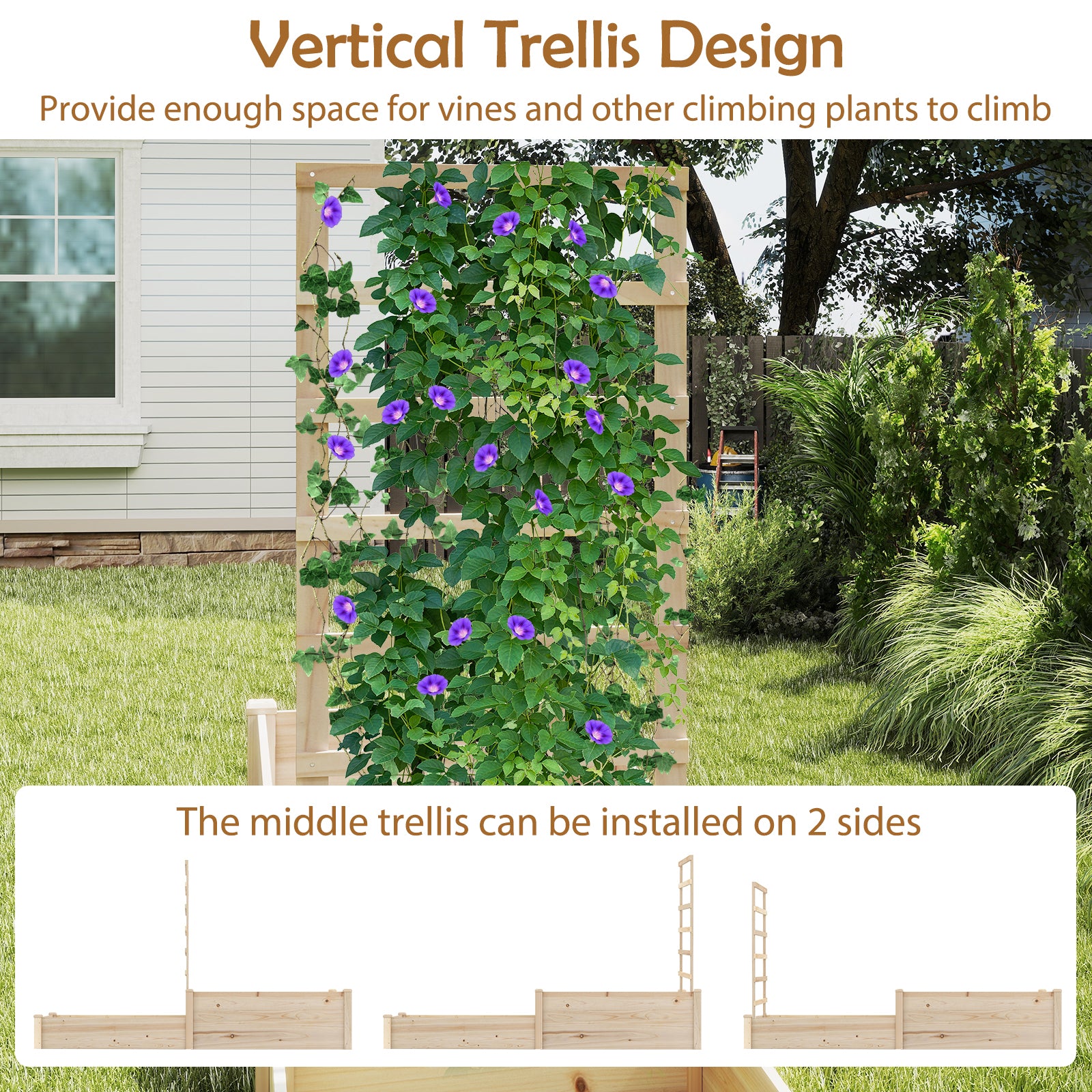 Raised Garden Bed with Trellis 87 Inch Wooden Elevated Planter with 2 Planter Boxes, Natural Raised Garden Beds at Gallery Canada