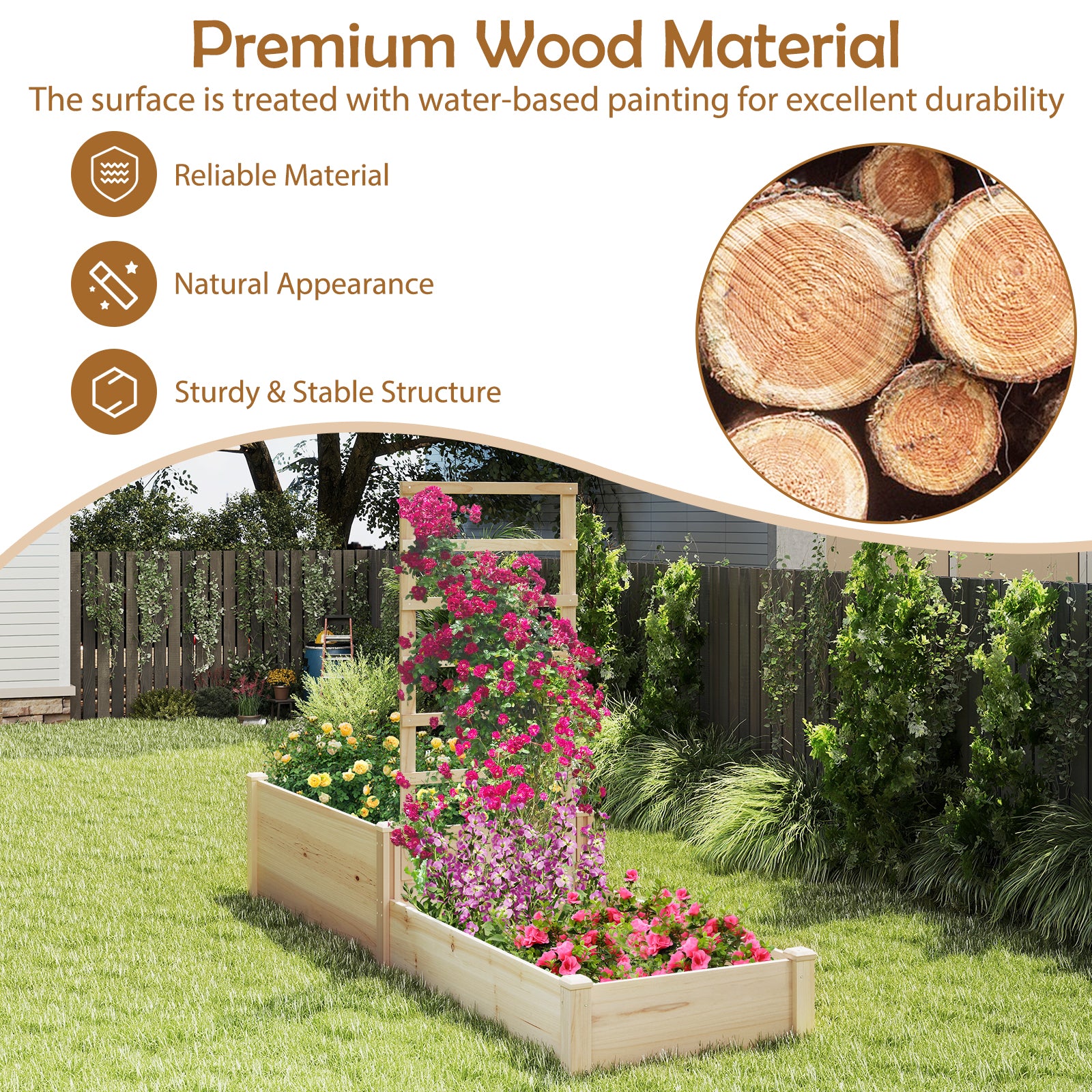 Raised Garden Bed with Trellis 87 Inch Wooden Elevated Planter with 2 Planter Boxes, Natural Raised Garden Beds at Gallery Canada