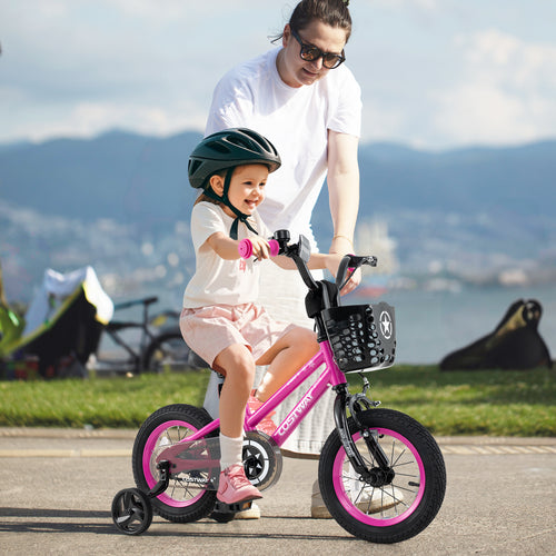 12 Inch Kids Bike Adjustable Bicycle with Front Basket for Children Aged 3-4 Years Old, Pink