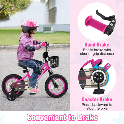 12 Inch Kids Bike Adjustable Bicycle with Front Basket for Children Aged 3-4 Years Old, Pink Kids Bike at Gallery Canada