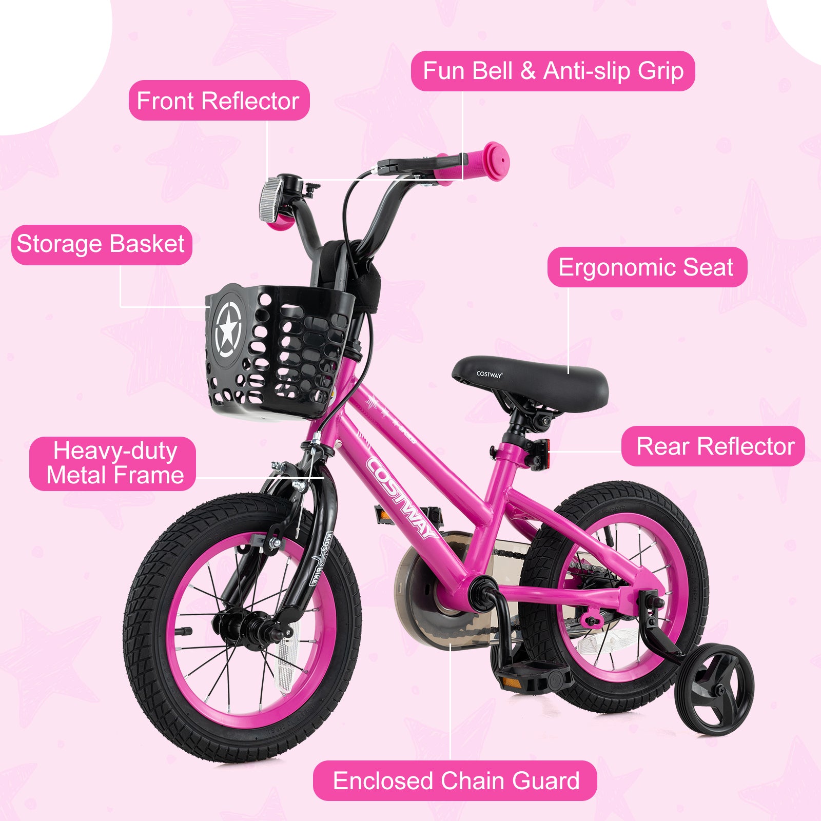 12 Inch Kids Bike Adjustable Bicycle with Front Basket for Children Aged 3-4 Years Old, Pink Kids Bike at Gallery Canada