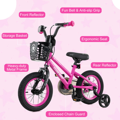 12 Inch Kids Bike Adjustable Bicycle with Front Basket for Children Aged 3-4 Years Old, Pink Kids Bike at Gallery Canada