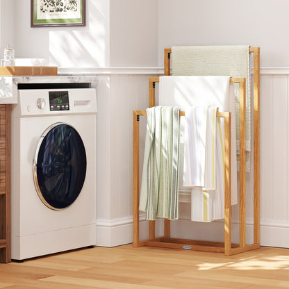 3-Tier Teak Wood Towel Rack, 3 Hanging Crossbars, Natural Towel Racks at Gallery Canada