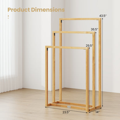 3-Tier Teak Wood Towel Rack, 3 Hanging Crossbars, Natural Towel Racks at Gallery Canada