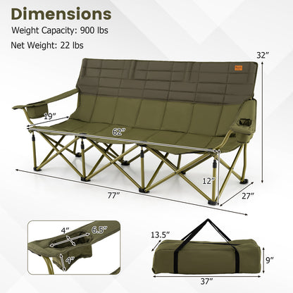 3 Person Folding Camping Chair with 2 Cup Holders Cotton Padding & Storage Bag, Green Camping Furniture at Gallery Canada