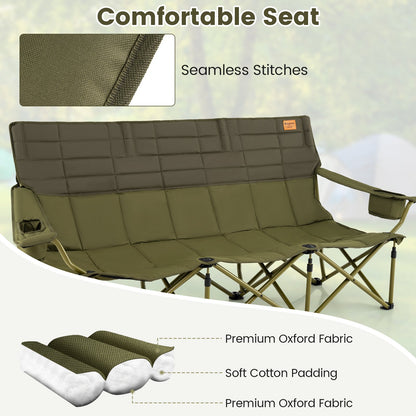 3 Person Folding Camping Chair with 2 Cup Holders Cotton Padding & Storage Bag, Green Camping Furniture at Gallery Canada