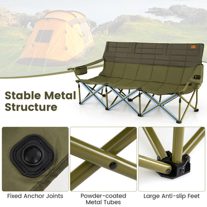 3 Person Folding Camping Chair with 2 Cup Holders Cotton Padding & Storage Bag, Green Camping Furniture at Gallery Canada