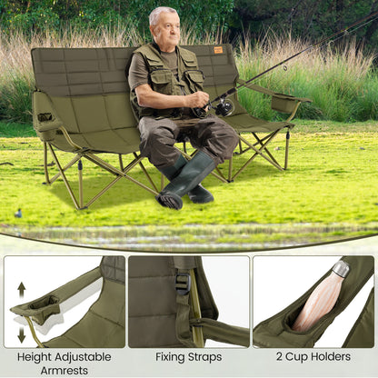 3 Person Folding Camping Chair with 2 Cup Holders Cotton Padding & Storage Bag, Green Camping Furniture at Gallery Canada