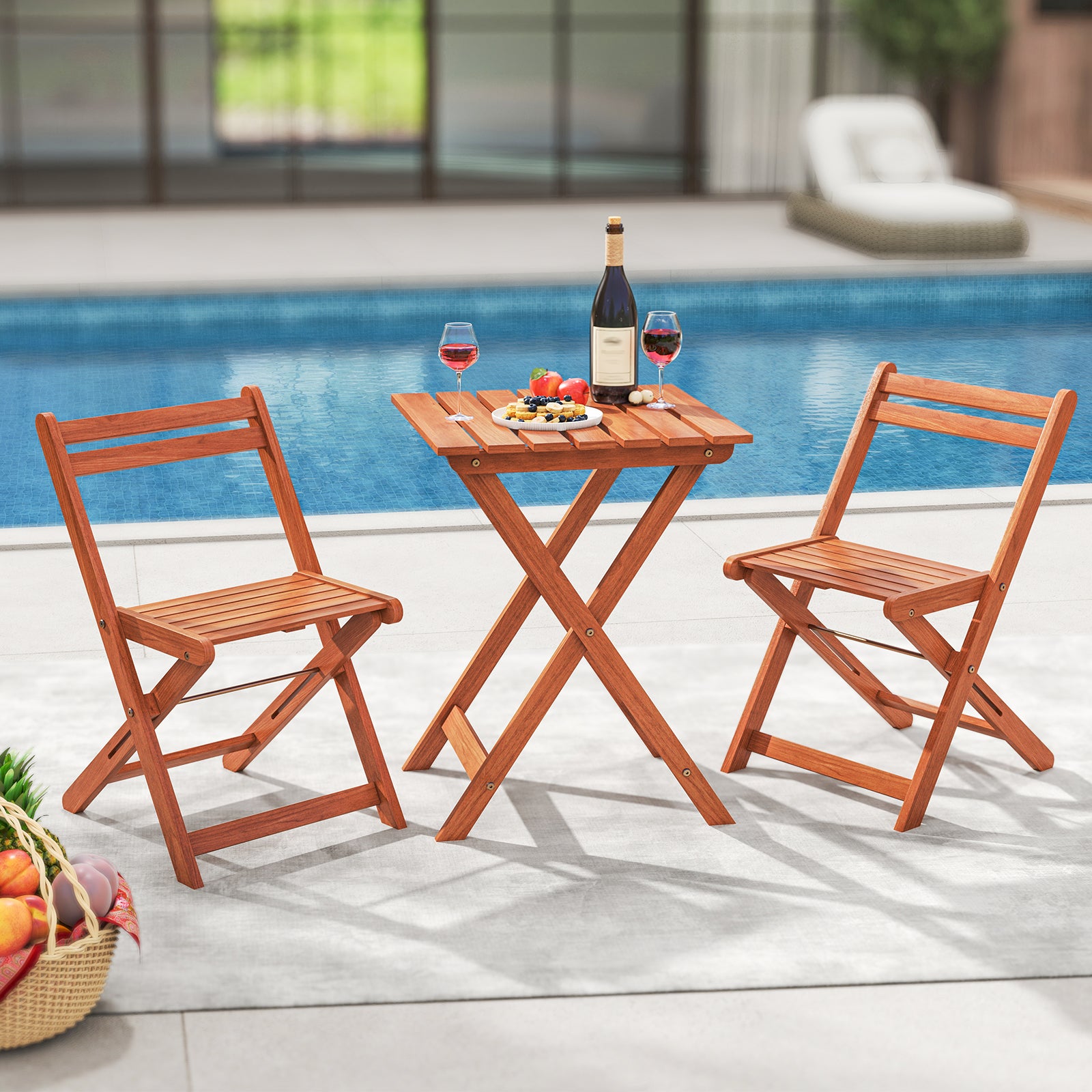 3 Piece Solid Wood Furniture Set with 2 Folding Chairs Patio Furniture Sets at Gallery Canada