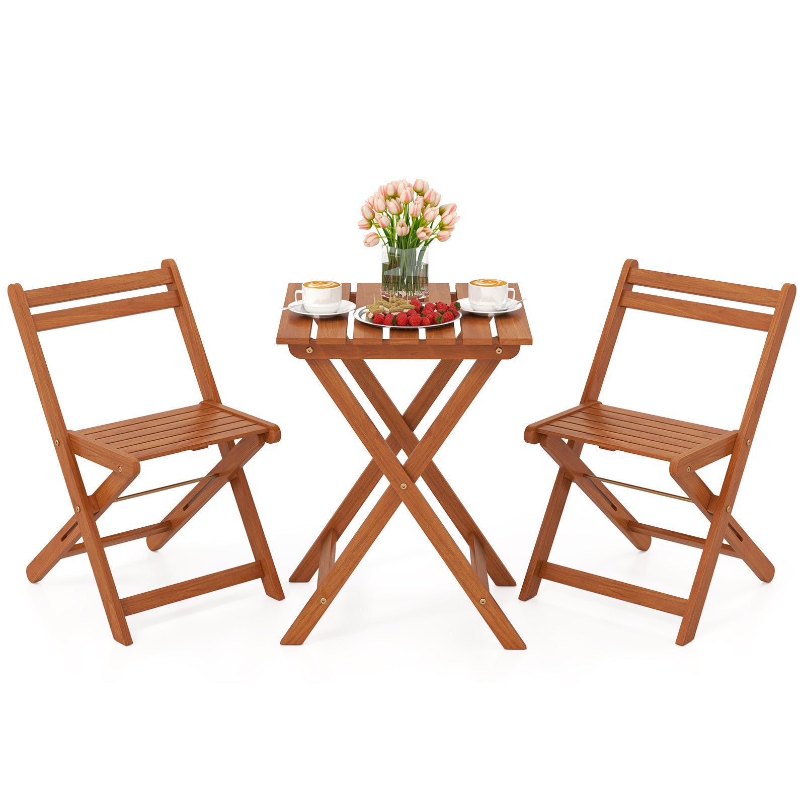 3 Piece Solid Wood Furniture Set with 2 Folding Chairs Patio Furniture Sets Teak Oil Finish at Gallery Canada