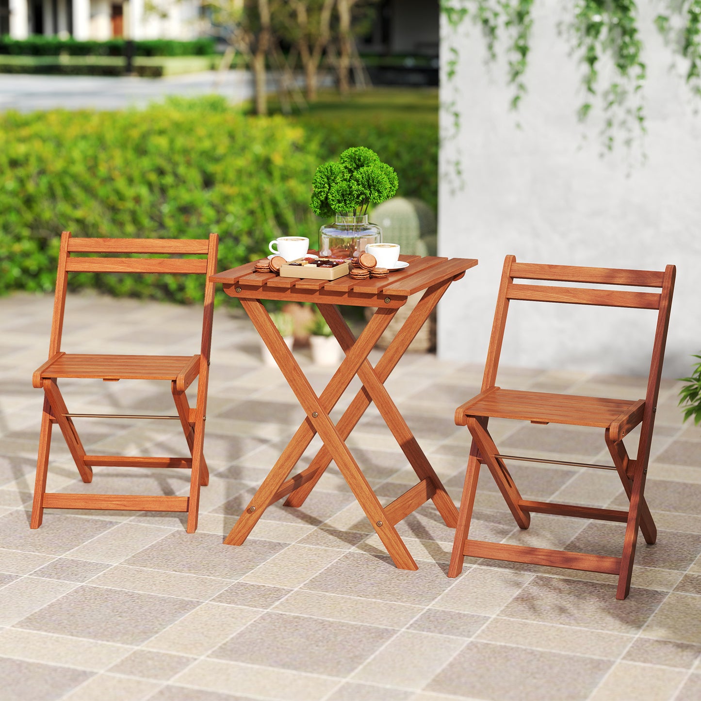 3 Piece Solid Wood Furniture Set with 2 Folding Chairs Patio Furniture Sets at Gallery Canada