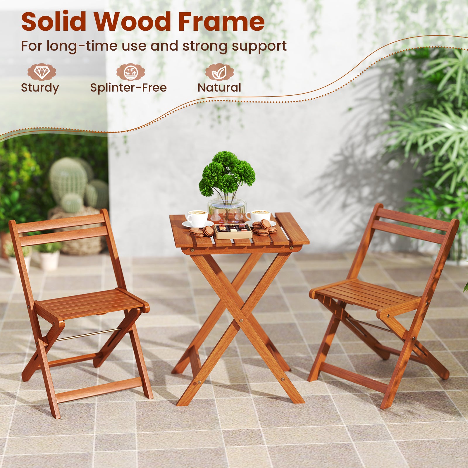 3 Piece Solid Wood Furniture Set with 2 Folding Chairs Patio Furniture Sets at Gallery Canada