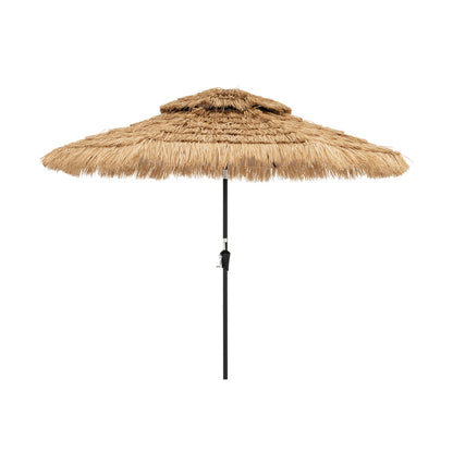 9 Feet Solar Powered Thatched Tiki Patio Umbrella with Led Lights, Natural Outdoor Umbrellas Natural at Gallery Canada