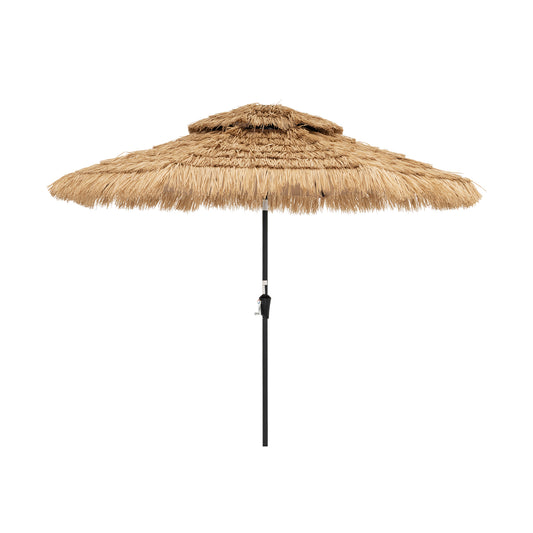 9 Feet Solar Powered Thatched Tiki Patio Umbrella with Led Lights, Natural Outdoor Umbrellas Natural at Gallery Canada