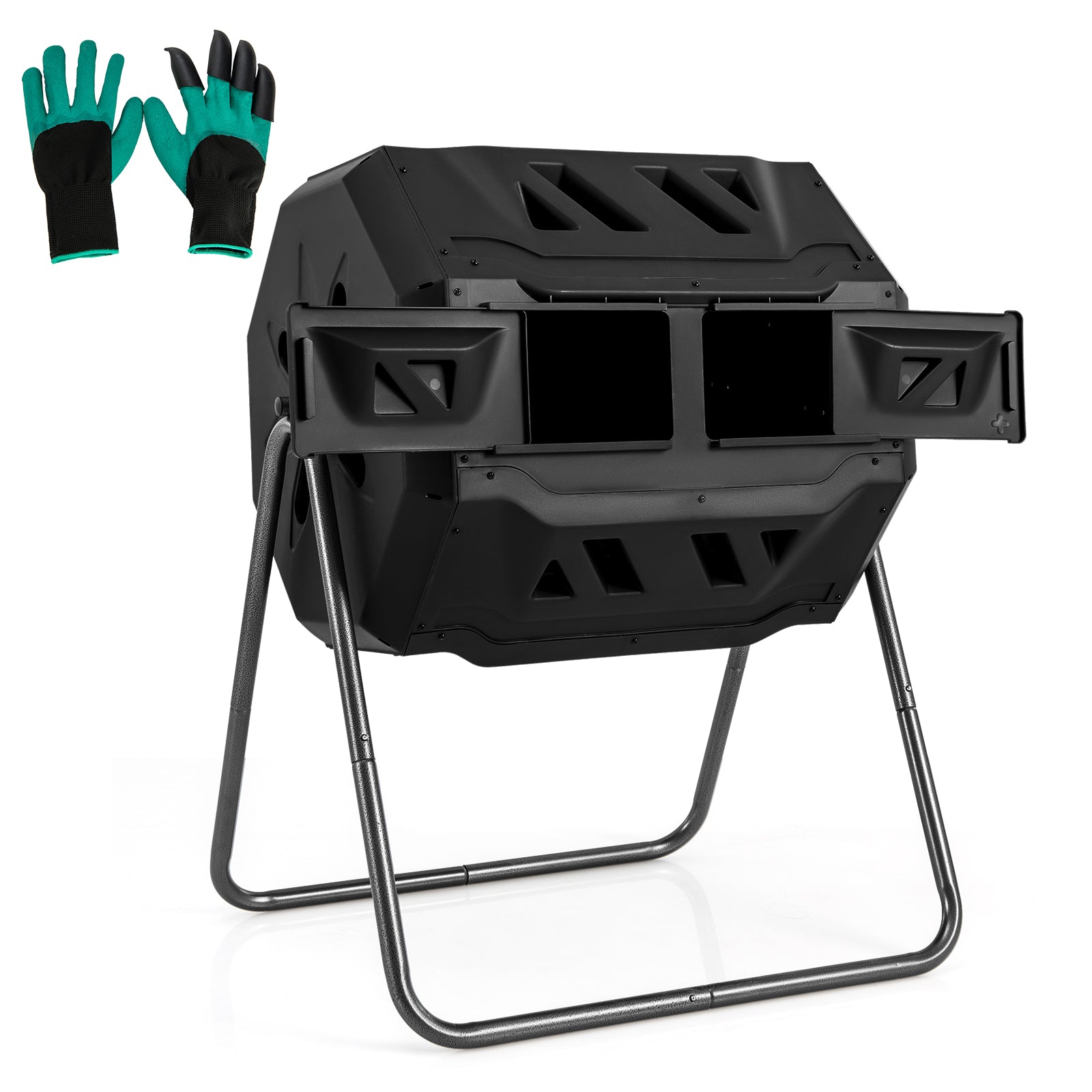 360° Rotatable Tumbling Composter with 2 Sliding Doors, Black Garden Tools Black at Gallery Canada
