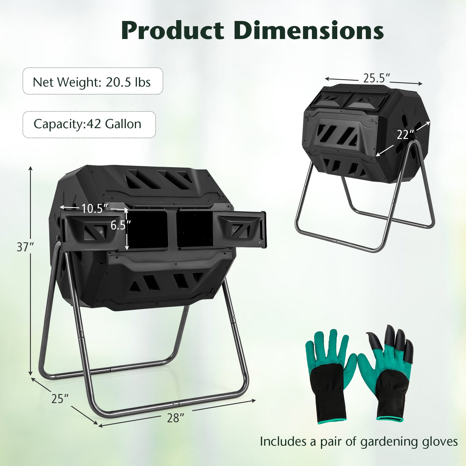 360° Rotatable Tumbling Composter with 2 Sliding Doors, Black Garden Tools at Gallery Canada