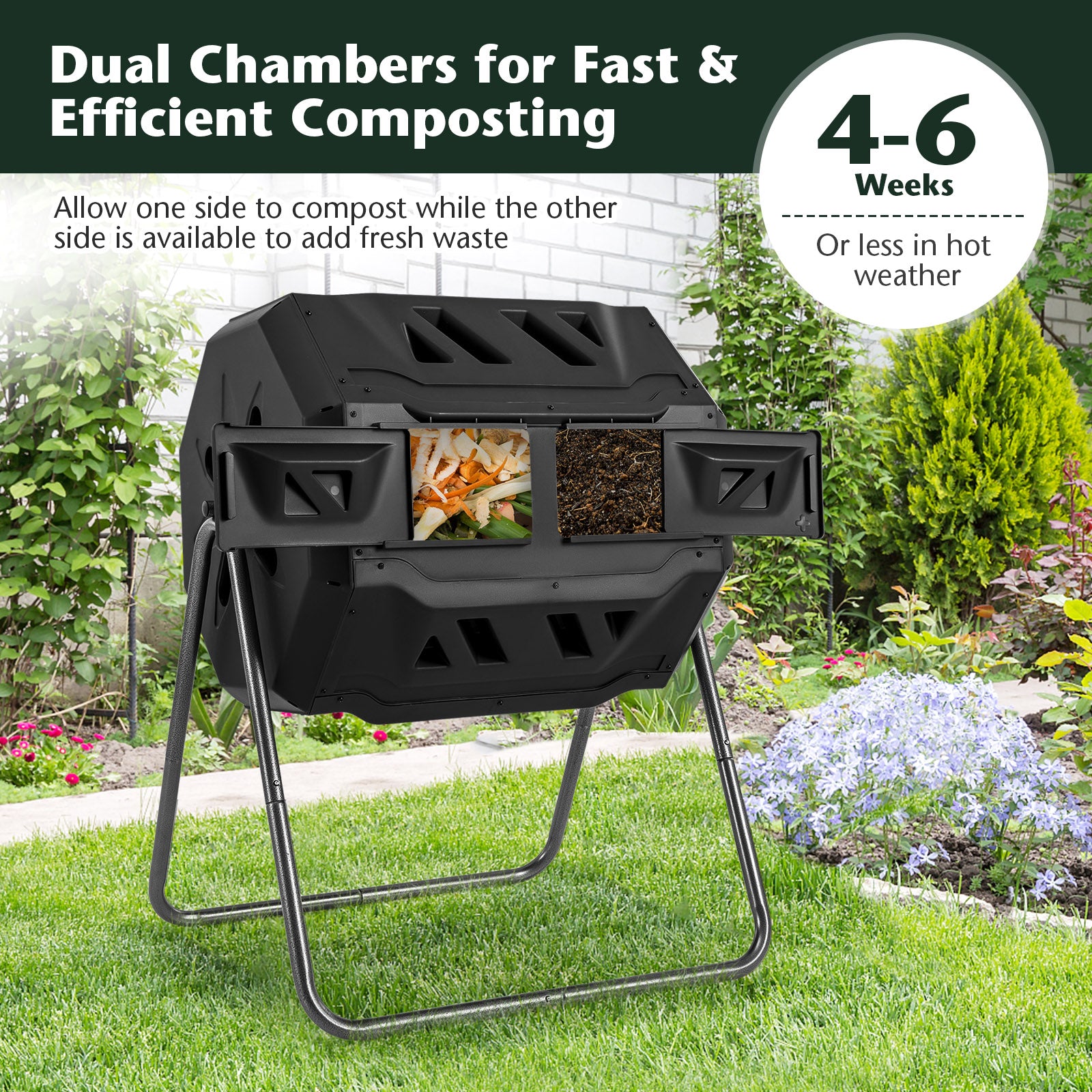 360° Rotatable Tumbling Composter with 2 Sliding Doors, Black Garden Tools at Gallery Canada