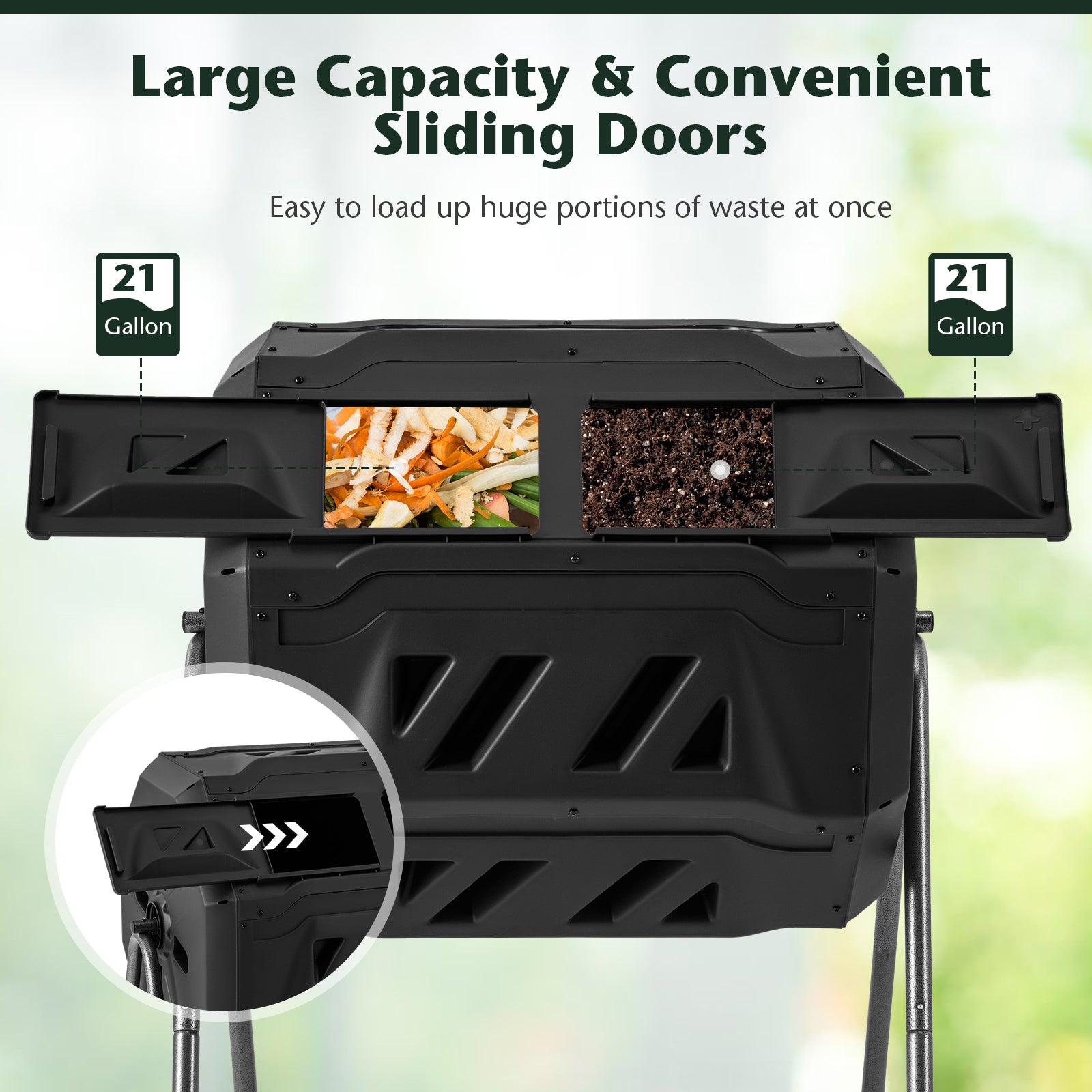 360° Rotatable Tumbling Composter with 2 Sliding Doors, Black Garden Tools at Gallery Canada