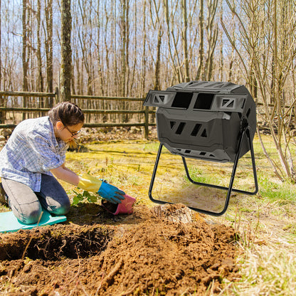 43 Gallon Composting Tumbler Compost Bin with Dual Rotating Chamber, Black Garden Tools at Gallery Canada