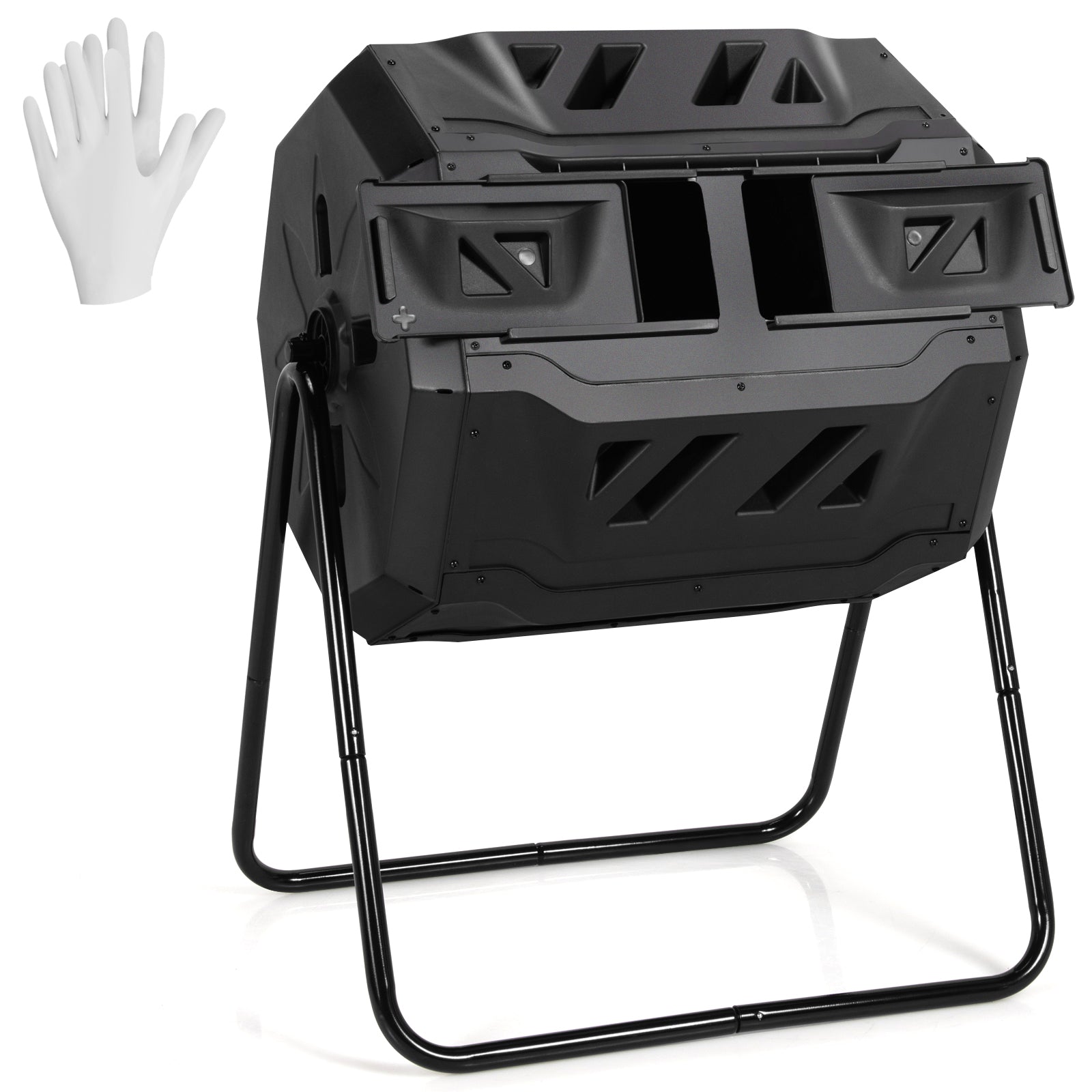 43 Gallon Composting Tumbler, Dual Rotating Chamber, Black Garden Tools Black at Gallery Canada