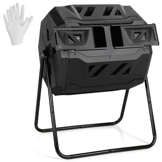 43 Gallon Composting Tumbler, Dual Rotating Chamber, Black Garden Tools Black at Gallery Canada