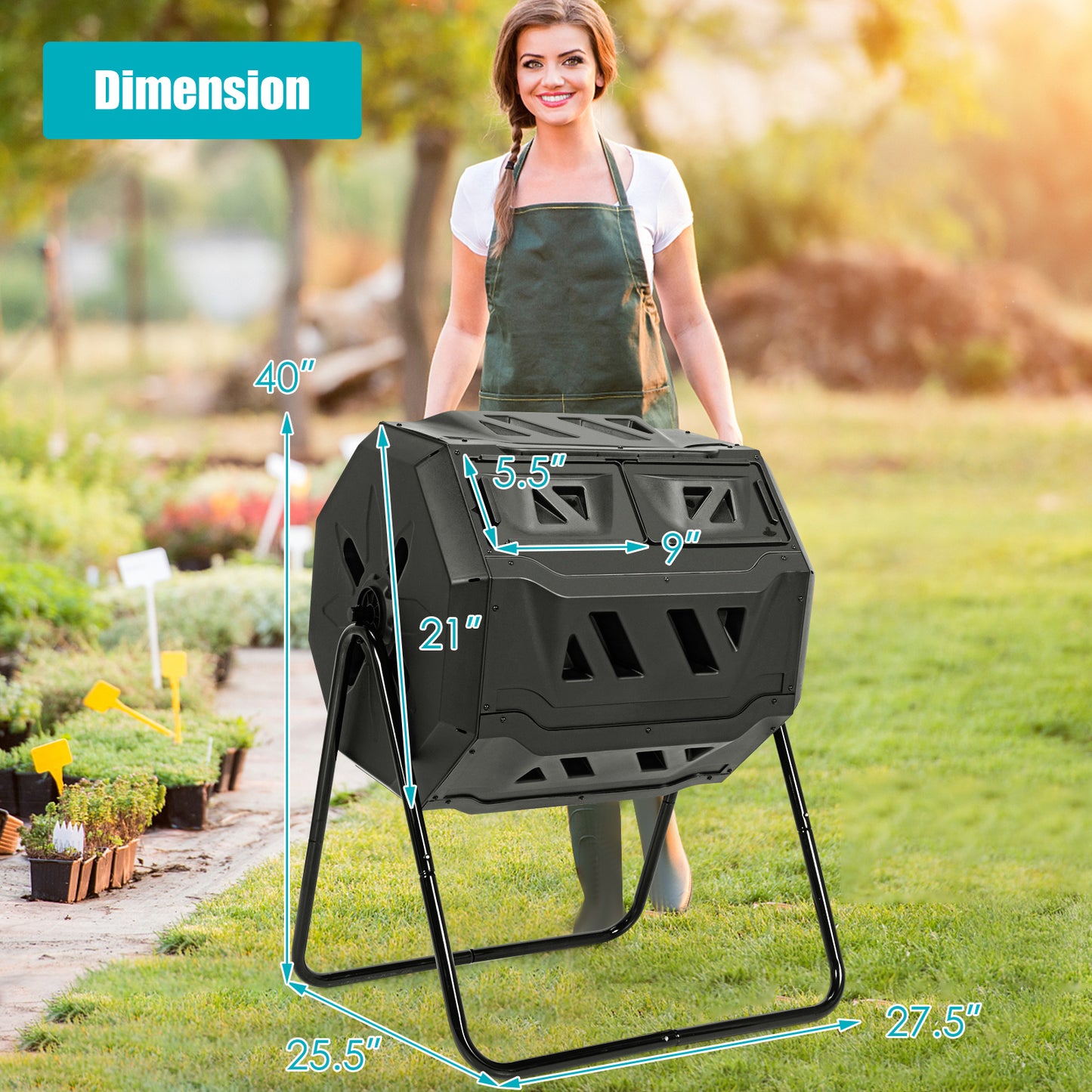 43 Gallon Composting Tumbler Compost Bin with Dual Rotating Chamber, Black Garden Tools at Gallery Canada