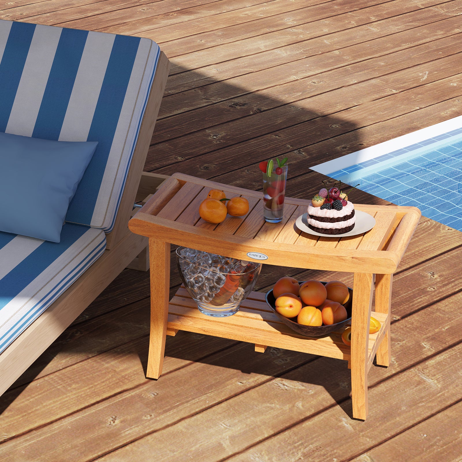 30 Inches Large Teak Shower Stool with Storage Shelf and Non-slip Footpads, Natural Bath Safety at Gallery Canada