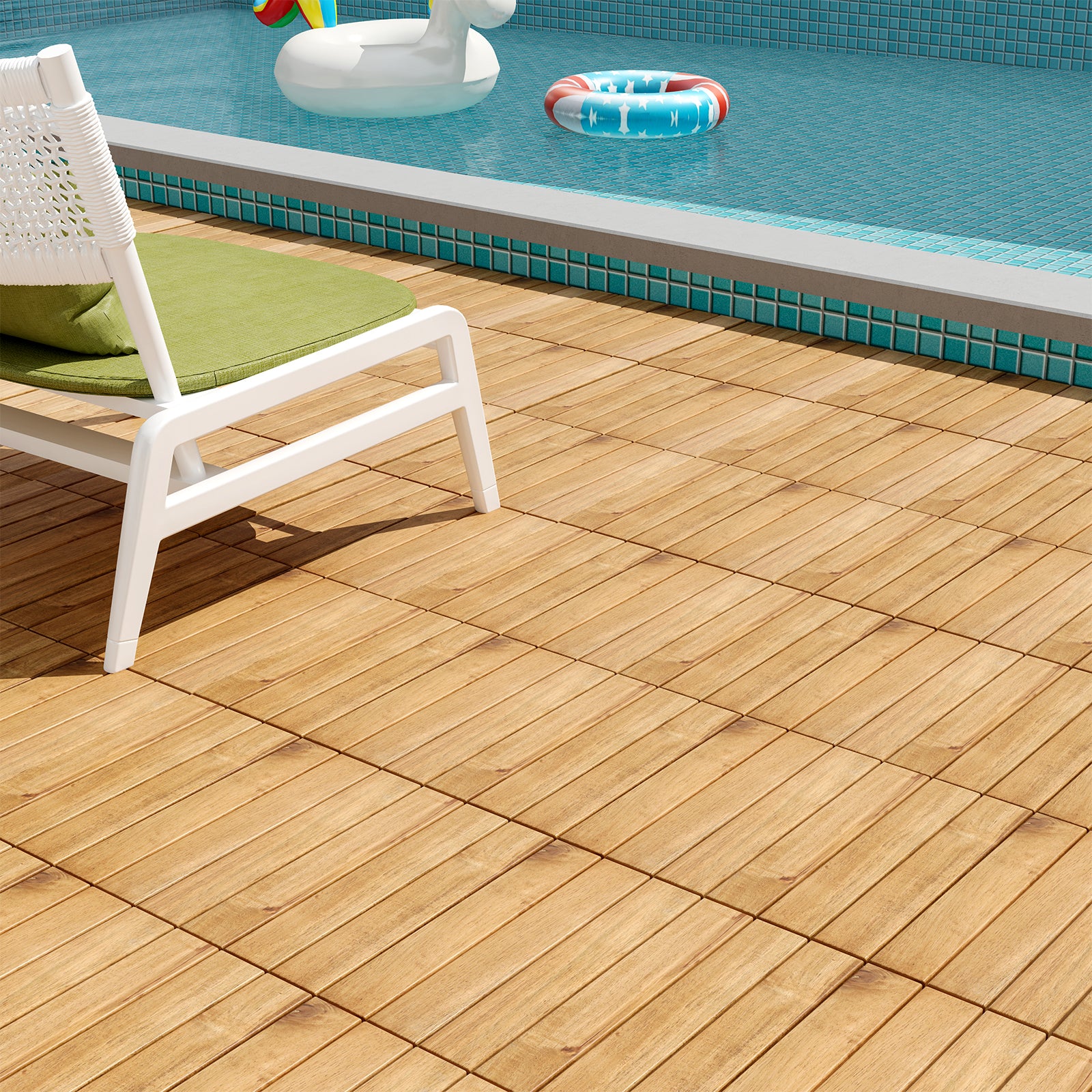 30 PCS Interlocking Deck Tiles 12 x 12 Inch Acacia Wood Patio Tiles with Straight Slats, Natural Decorative Fencing & Flooring at Gallery Canada