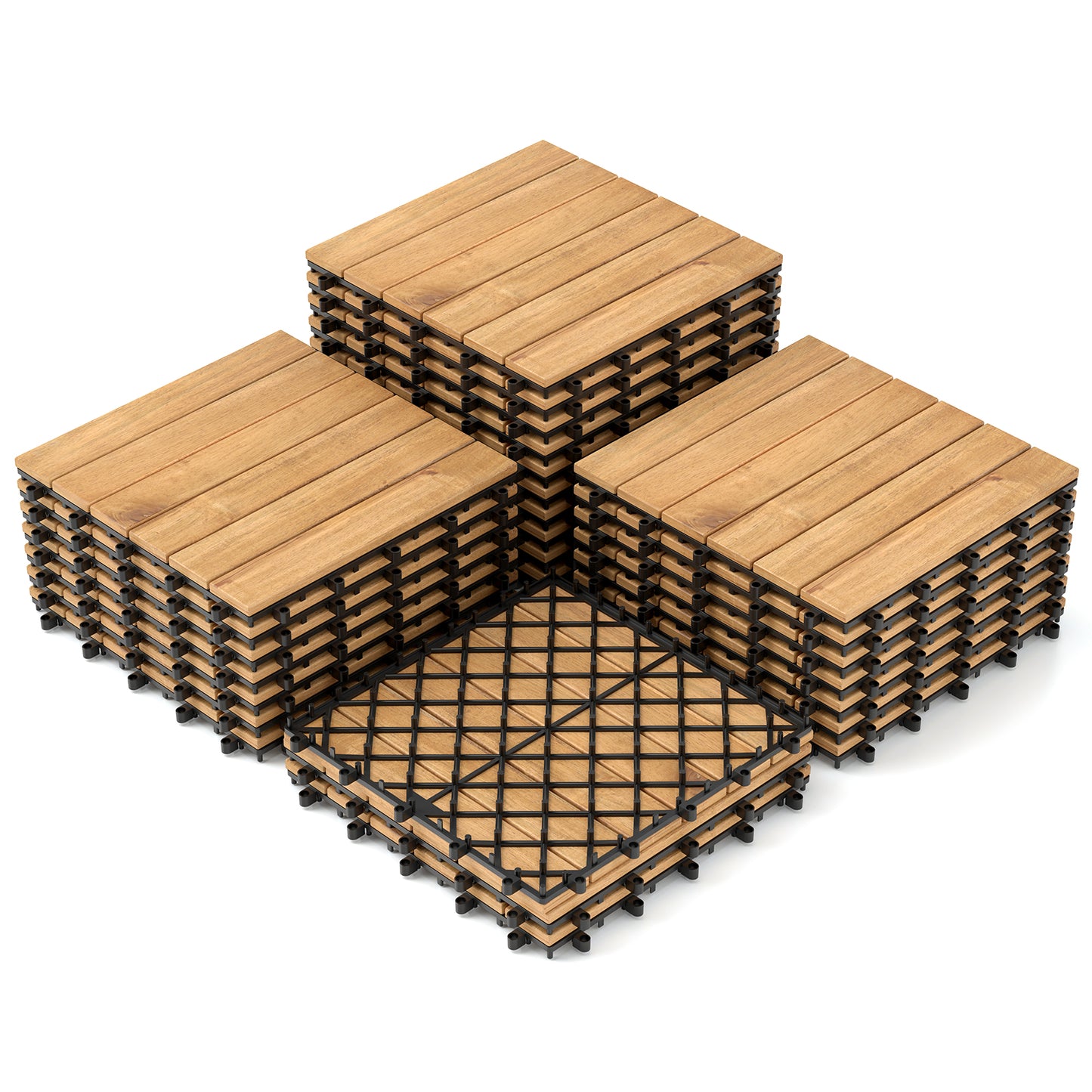 12 x 12 Inch Interlocking Deck Tiles, 30 PCS Acacia Wood Patio Tiles, Natural Decorative Fencing & Flooring Natural at Gallery Canada