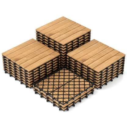 30 PCS Interlocking Deck Tiles 12 x 12 Inch Acacia Wood Patio Tiles with Straight Slats, Natural Decorative Fencing & Flooring at Gallery Canada