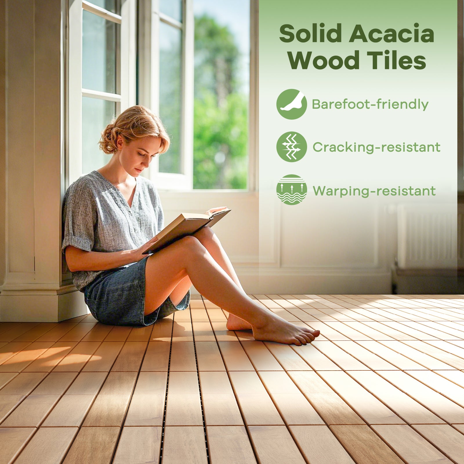 30 PCS Interlocking Deck Tiles 12 x 12 Inch Acacia Wood Patio Tiles with Straight Slats, Natural Decorative Fencing & Flooring at Gallery Canada