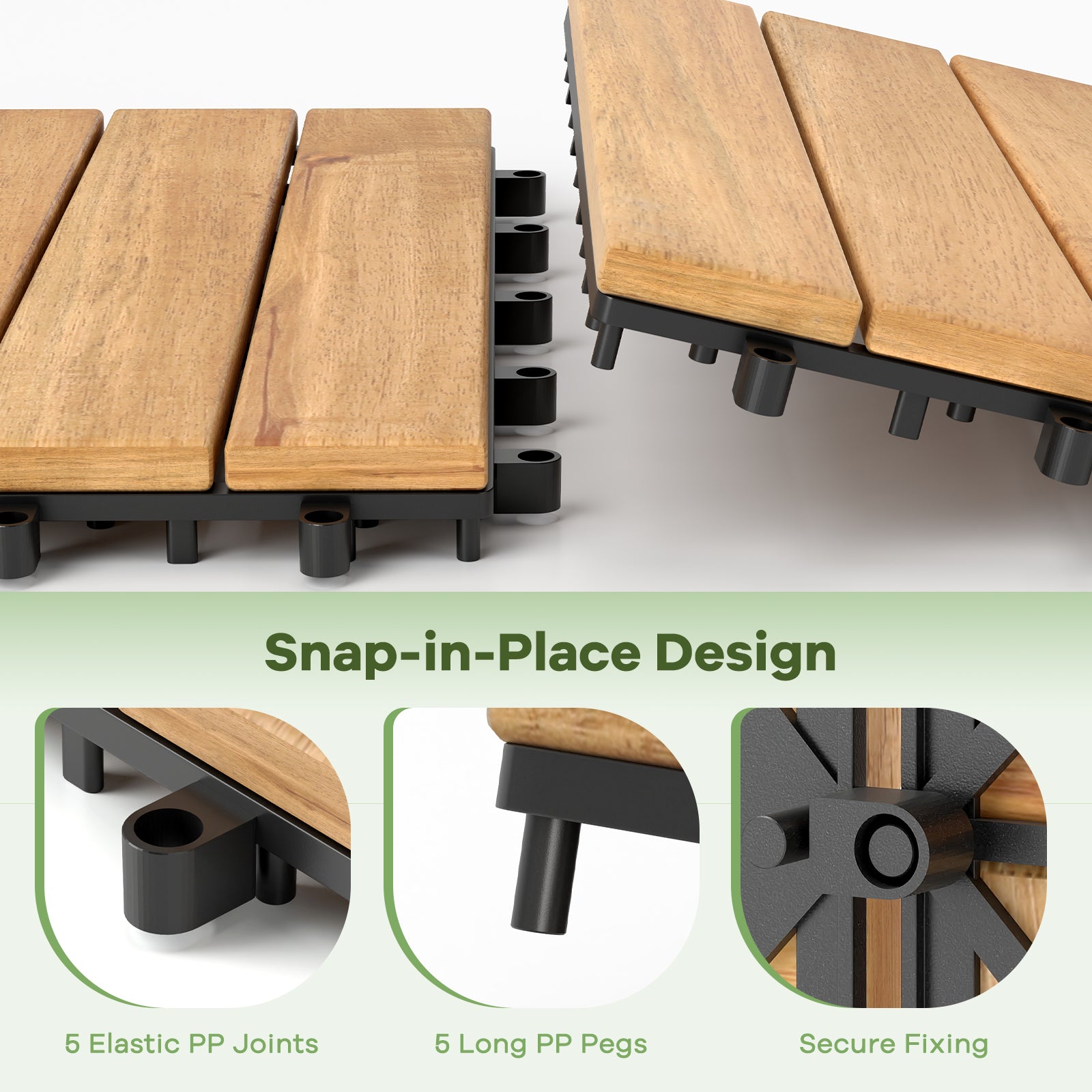 30 PCS Interlocking Deck Tiles 12 x 12 Inch Acacia Wood Patio Tiles with Straight Slats, Natural Decorative Fencing & Flooring at Gallery Canada