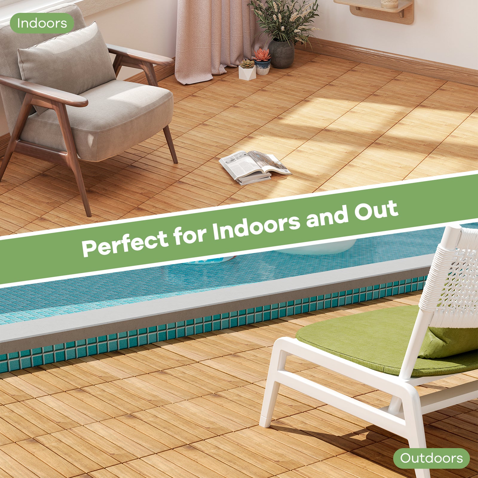 30 PCS Interlocking Deck Tiles 12 x 12 Inch Acacia Wood Patio Tiles with Straight Slats, Natural Decorative Fencing & Flooring at Gallery Canada