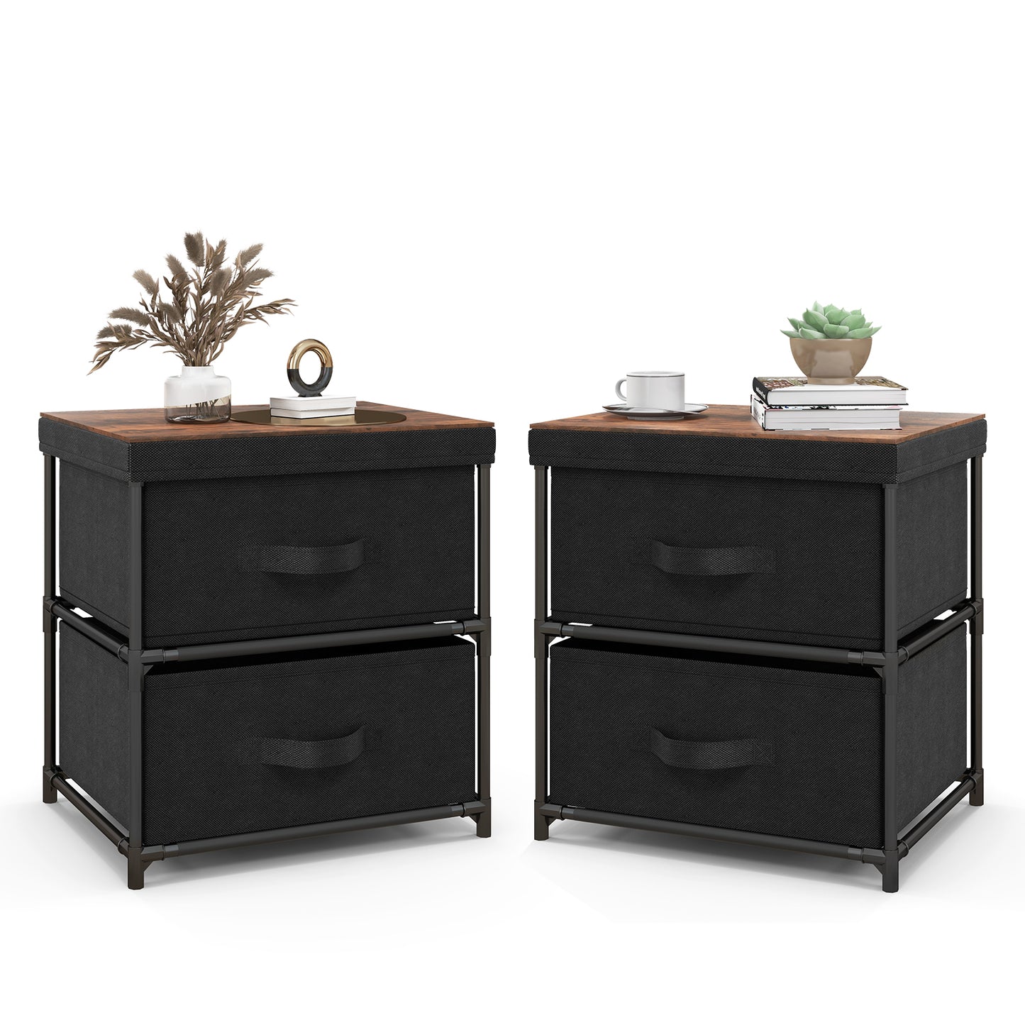 2-Drawer Nightstand with Removable Fabric Bins and Pull Handles Set of 2, Black Nightstands at Gallery Canada