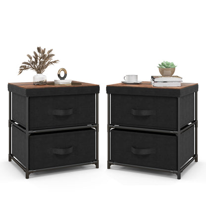 2-Drawer Nightstand with Removable Fabric Bins and Pull Handles Set of 2, Black Nightstands Black at Gallery Canada