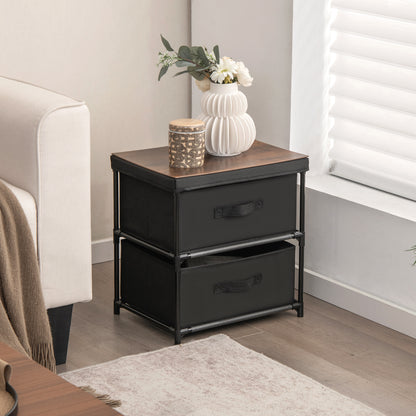 2-Drawer Nightstand with Removable Fabric Bins and Pull Handles Set of 2, Black Nightstands at Gallery Canada