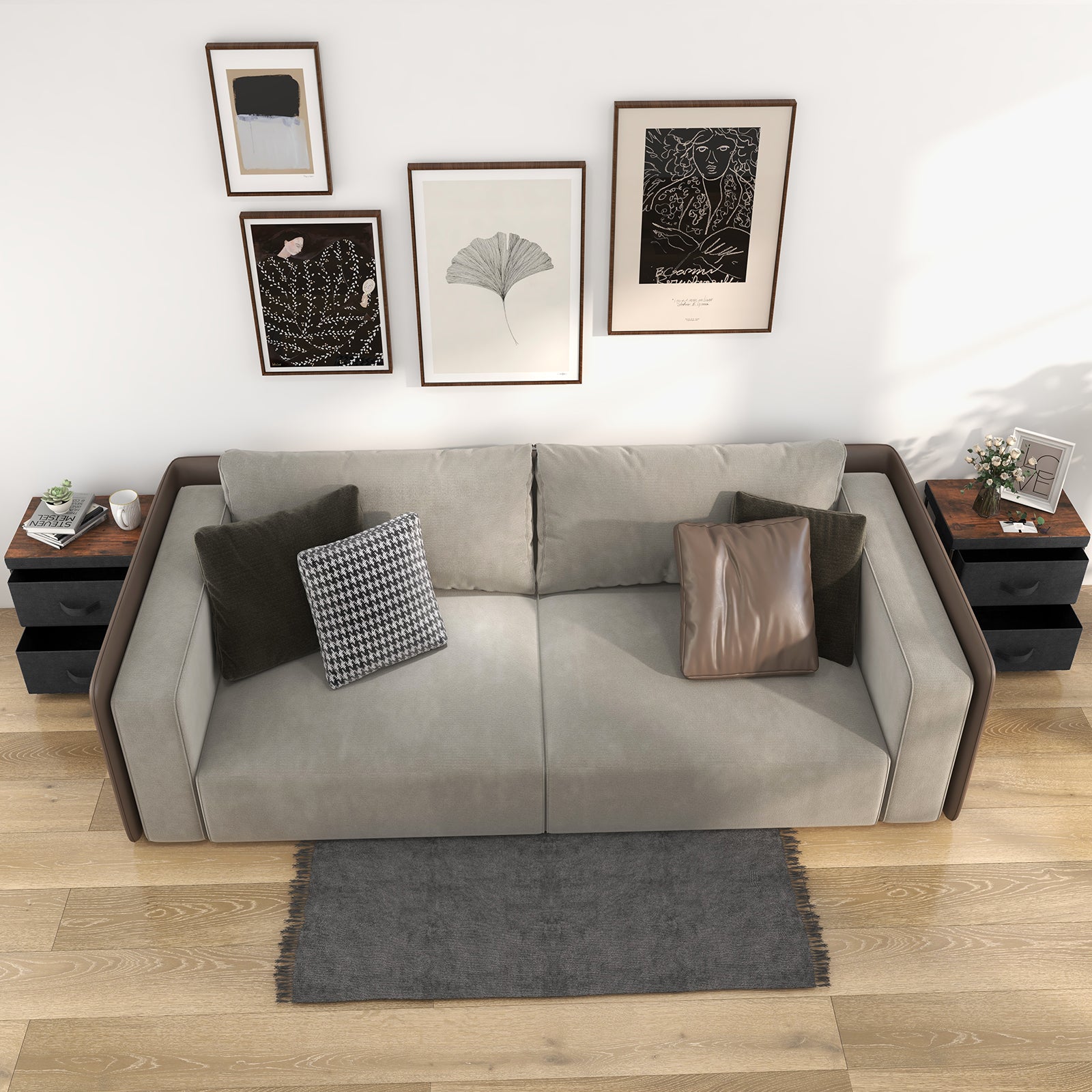 2-Drawer Nightstand with Removable Fabric Bins and Pull Handles Set of 2, Black Nightstands at Gallery Canada