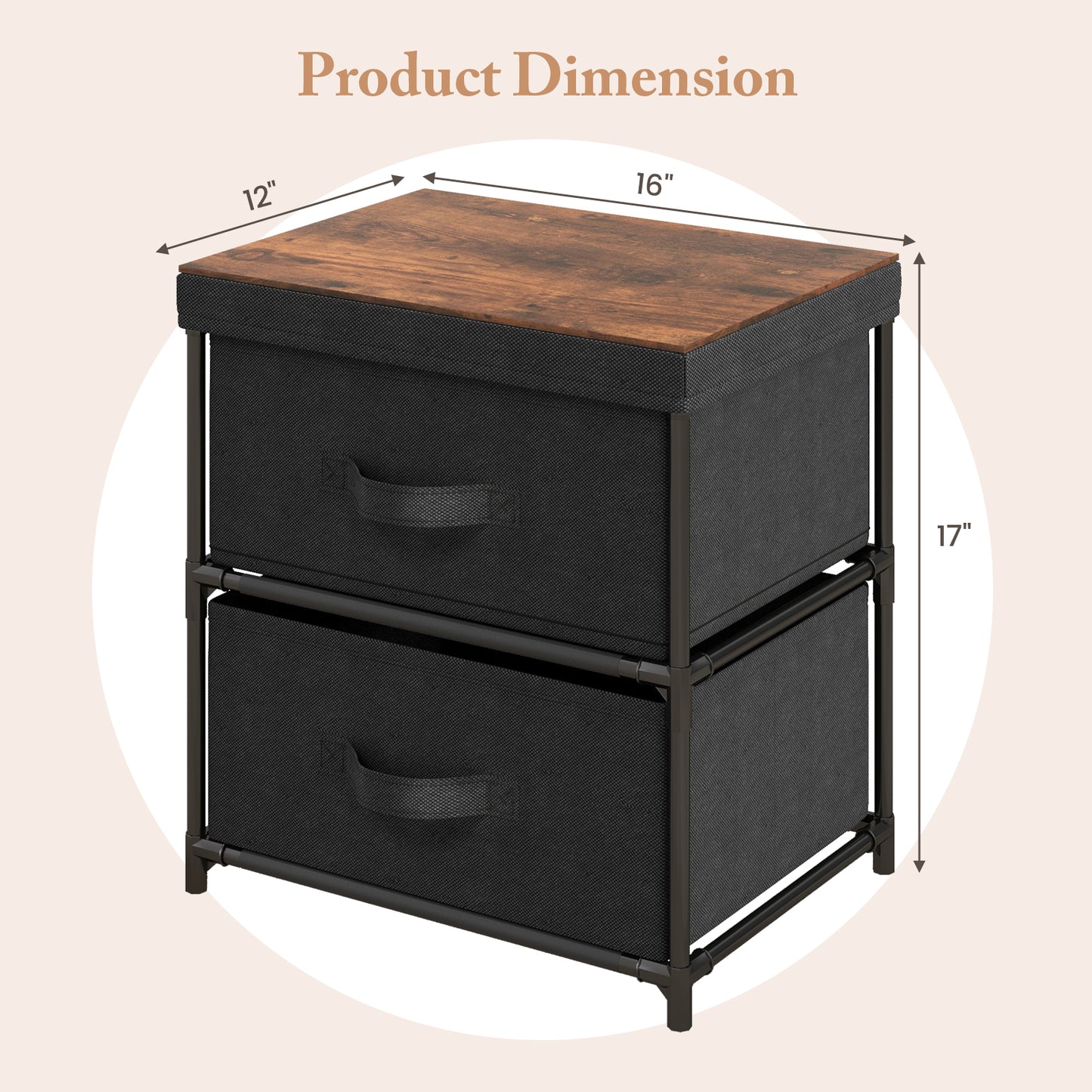 2-Drawer Nightstand with Removable Fabric Bins and Pull Handles Set of 2, Black Nightstands at Gallery Canada