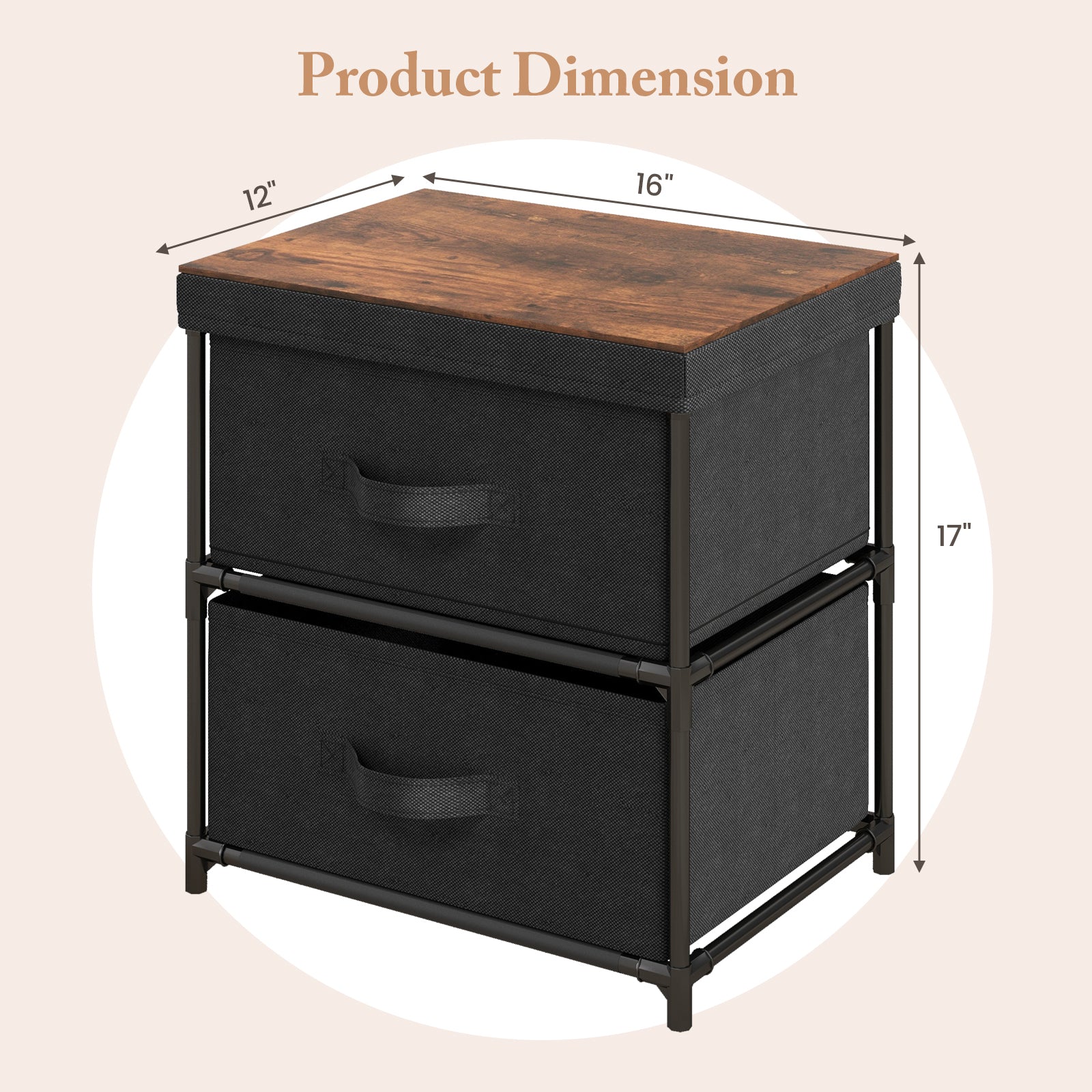 2-Drawer Nightstand with Removable Fabric Bins and Pull Handles Set of 2, Black Nightstands at Gallery Canada