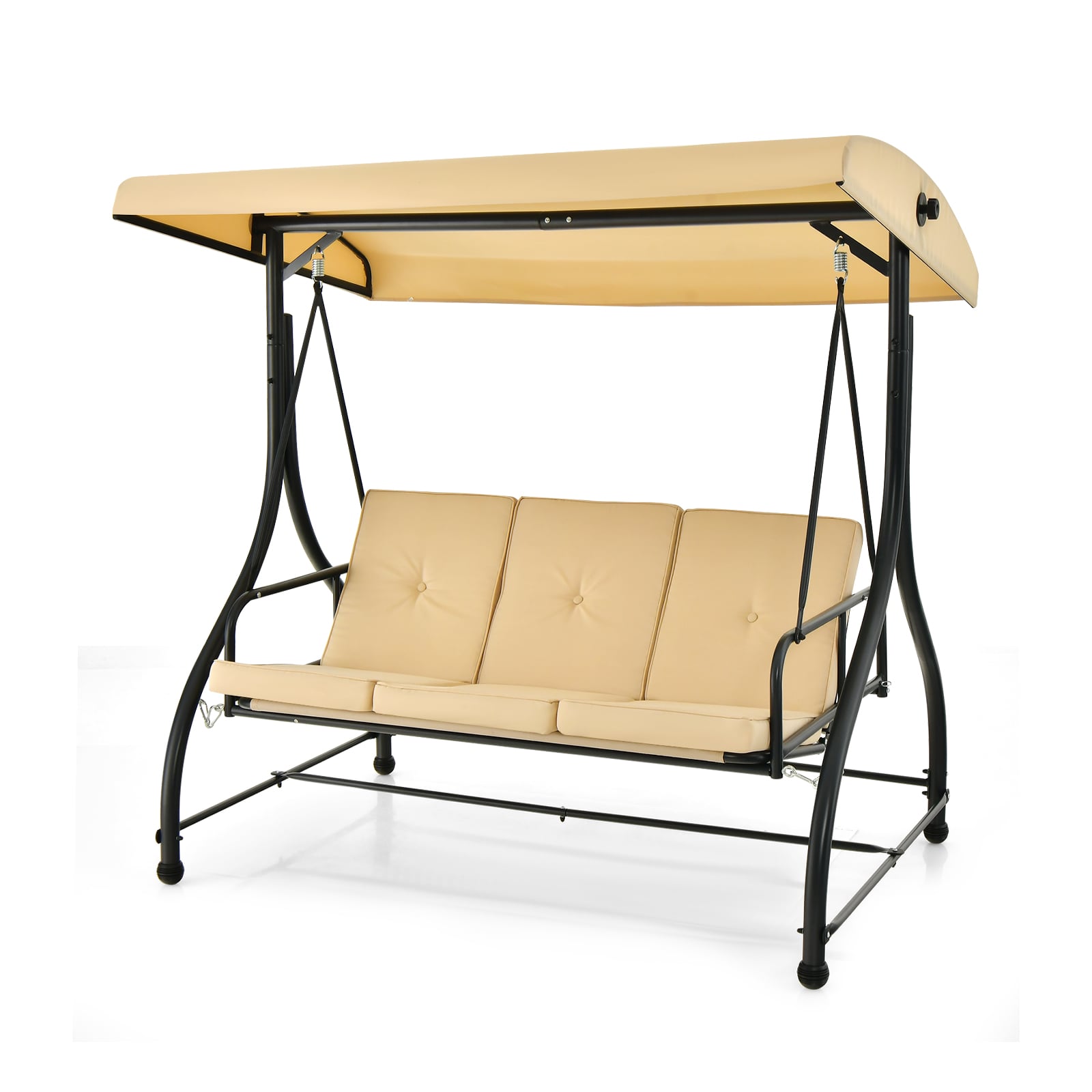 3 Seat Outdoor Porch Swing, Adjustable Canopy, Beige Porch Swings at Gallery Canada