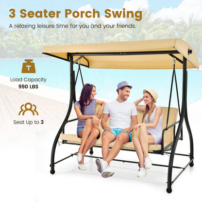3 Seat Outdoor Porch Swing with Adjustable Canopy, Beige Porch Swings at Gallery Canada