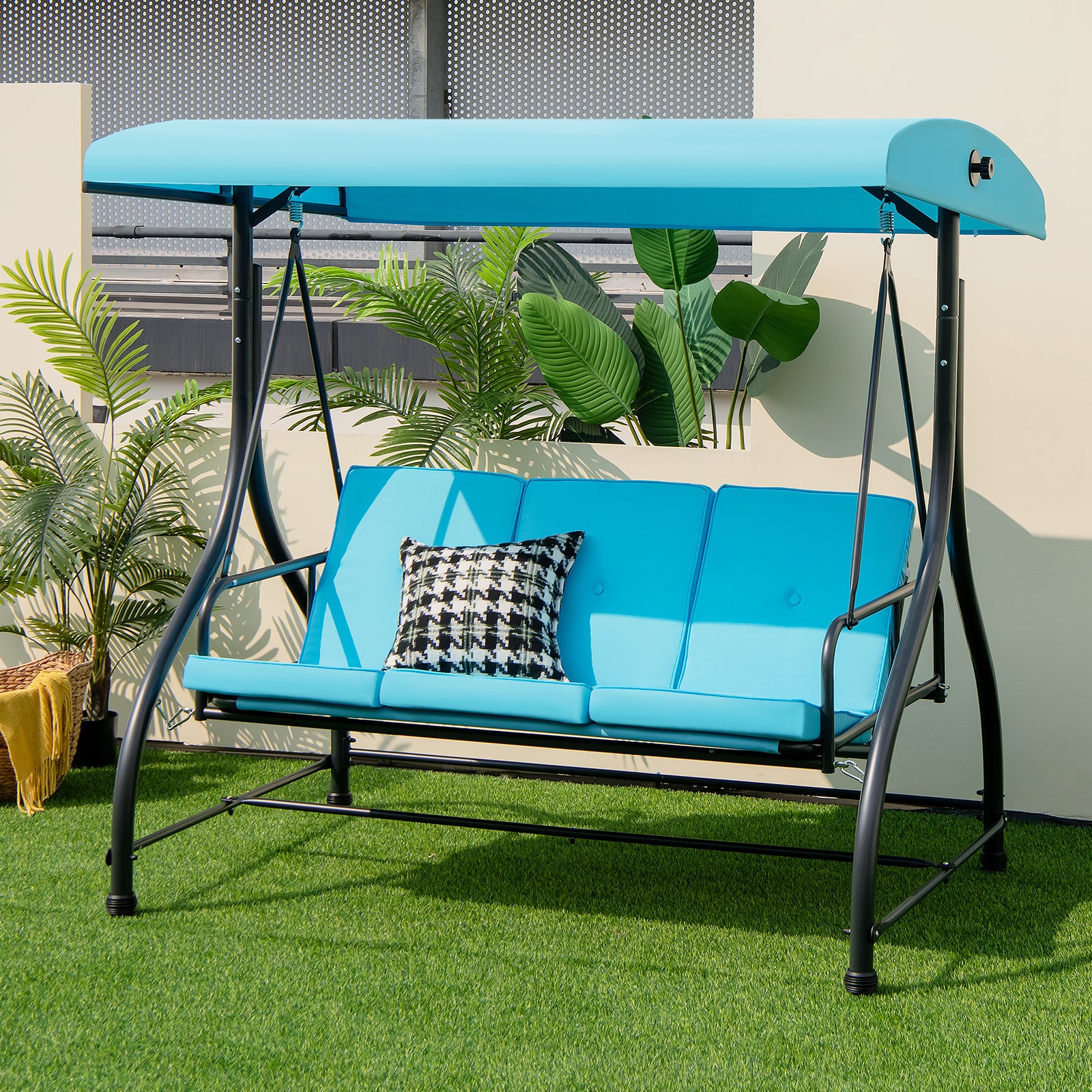 3 Seat Outdoor Porch Swing with Adjustable Canopy, Blue Porch Swings at Gallery Canada