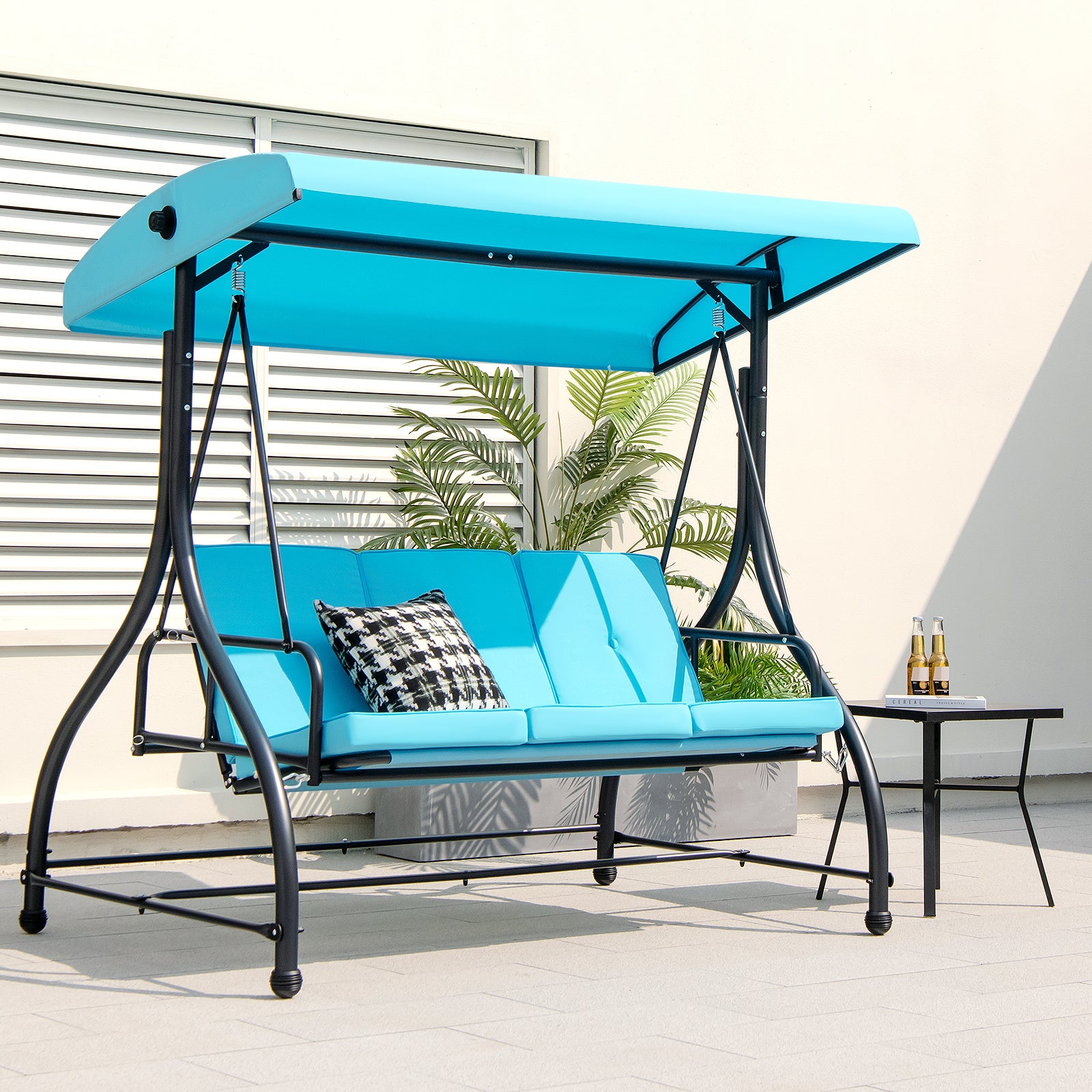 3 Seat Outdoor Porch Swing with Adjustable Canopy, Blue Porch Swings at Gallery Canada