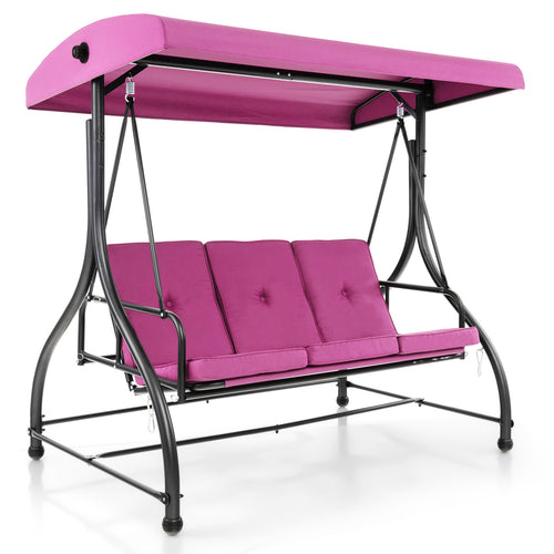 3 Seat Outdoor Porch Swing, Adjustable Canopy, Wine