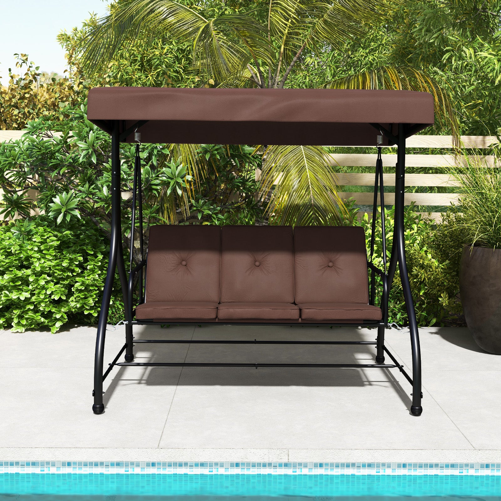 3 Seat Outdoor Porch Swing with Adjustable Canopy, Coffee Porch Swings at Gallery Canada