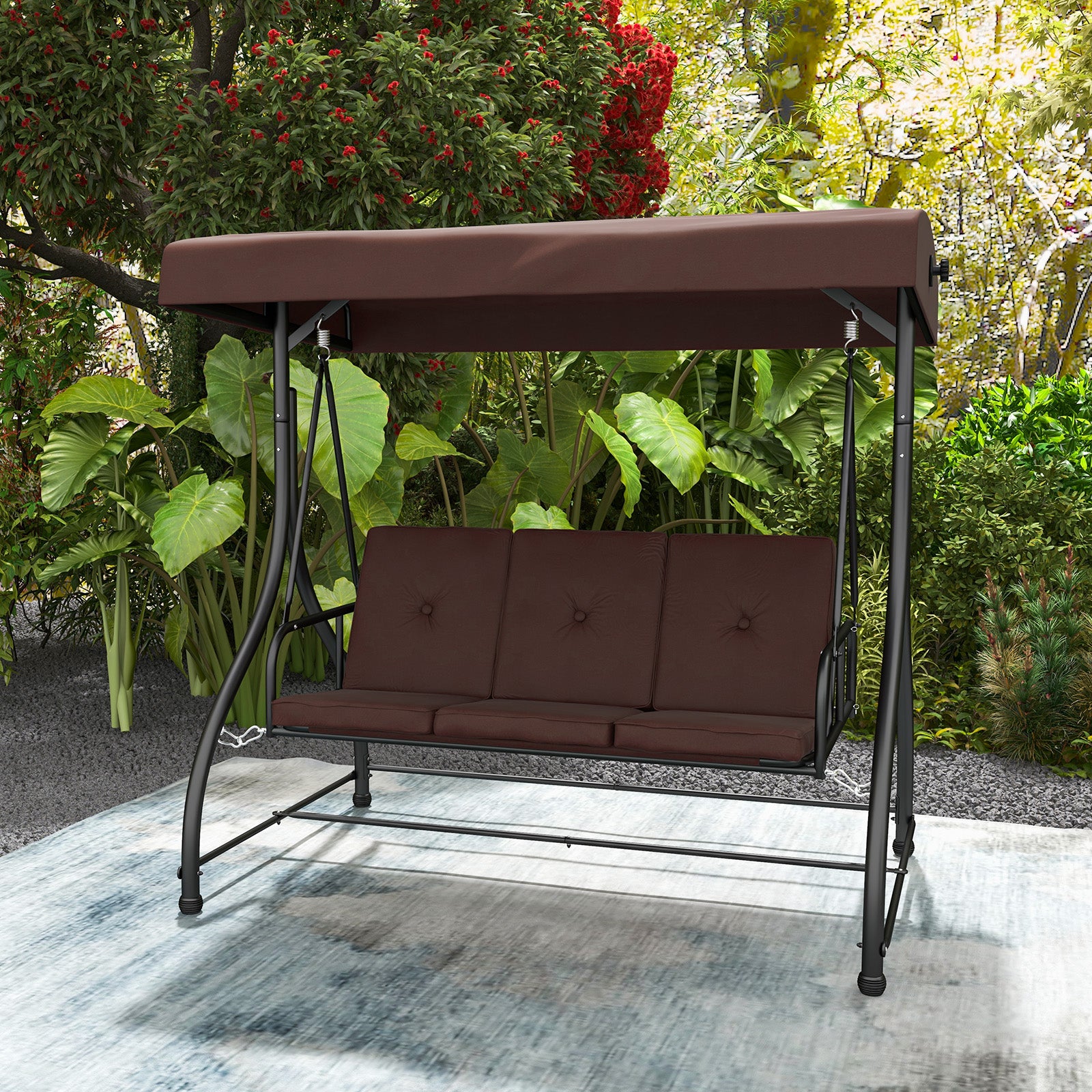 3 Seat Outdoor Porch Swing with Adjustable Canopy, Coffee Porch Swings at Gallery Canada