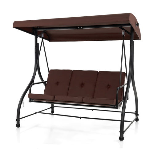3 Seat Outdoor Porch Swing, Adjustable Canopy, Coffee