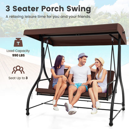 3 Seat Outdoor Porch Swing with Adjustable Canopy, Coffee Porch Swings at Gallery Canada