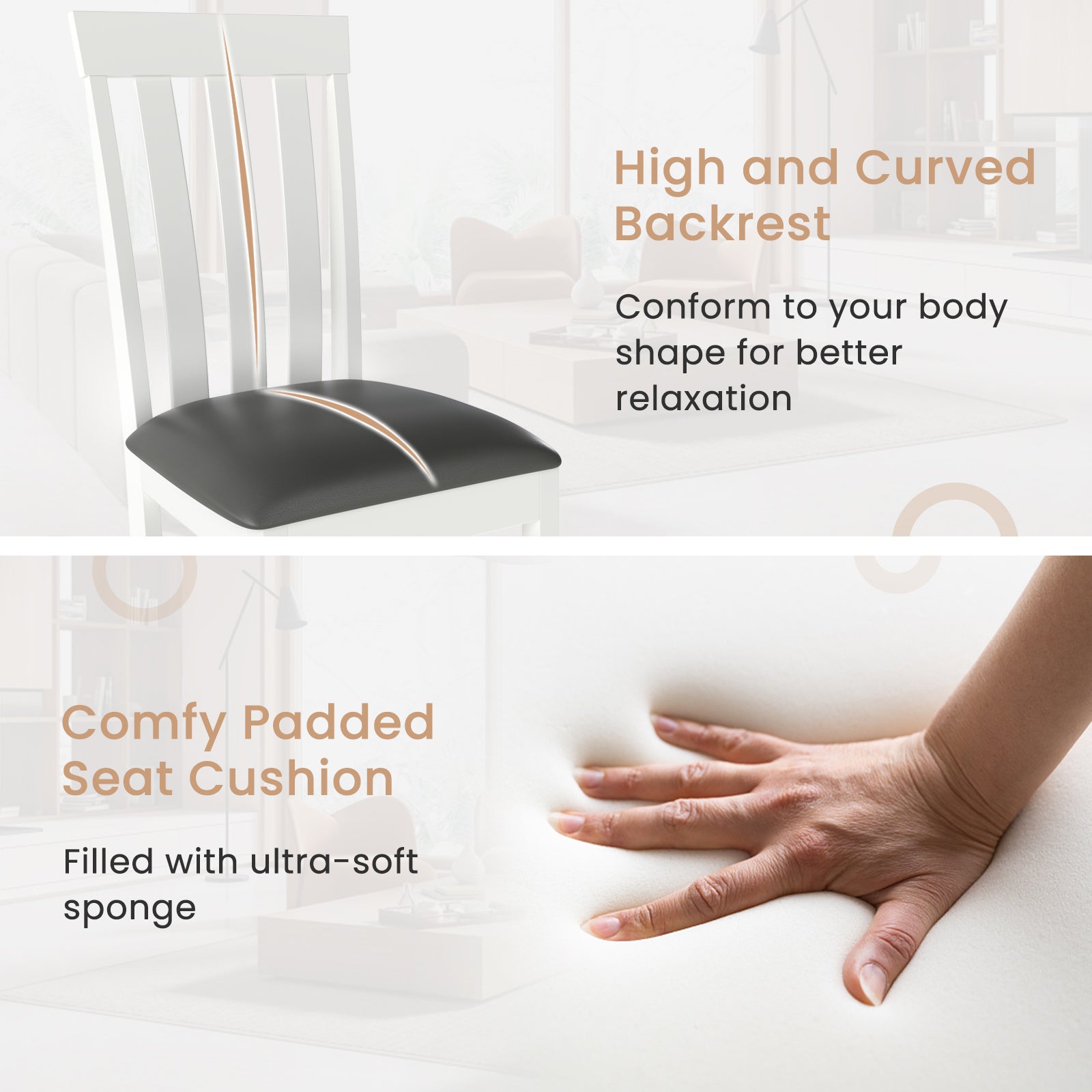 Dining Chair Set of 2 Upholstered Wooden Kitchen Chairs with Padded Seat and Rubber Wood Frame, White Dining Chairs at Gallery Canada